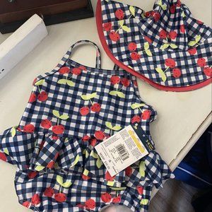 NWT Baby Girl's Swimsuit w/ Hat 3-6M